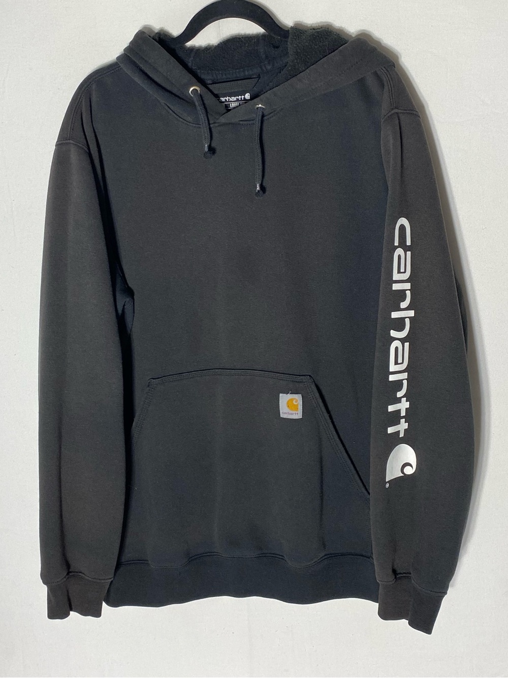 Carhartt Sun Faded Black Sleeve Logo Loose Fit Pullover Hoodie L Streetwear